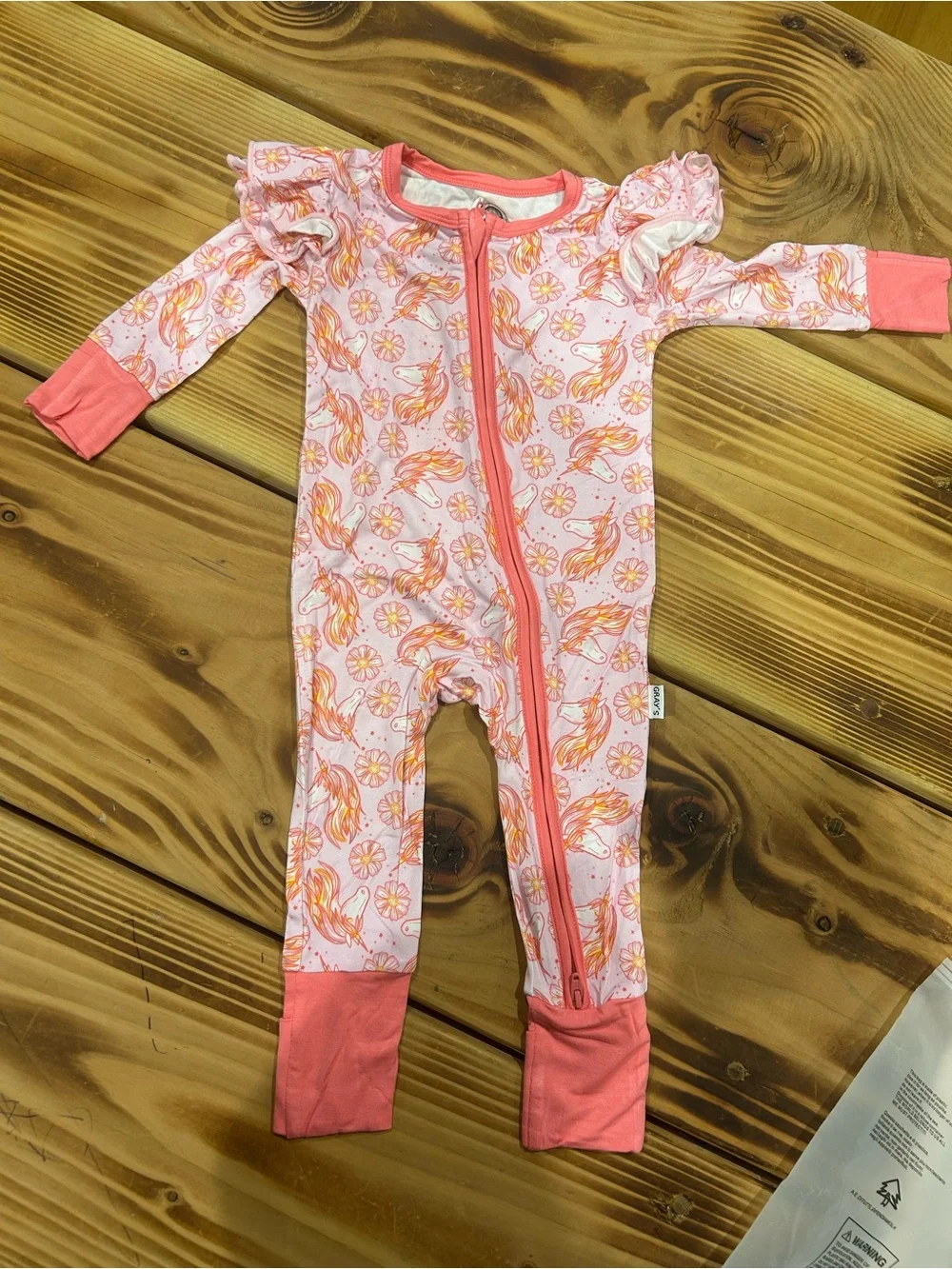 Ruffled Pink unicorn Kids One-Piece Zipper Romper